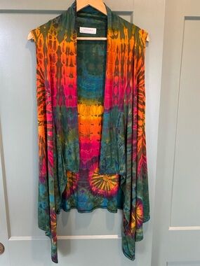 Sivana Tie-Dye Open Front Vest - Multicolor